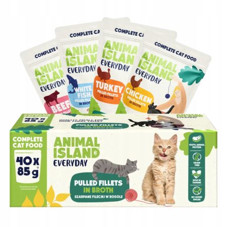 ANIMAL ISLAND Saszetki MIX SMAKÓW 40x85g Kurczak Ryba Wołowina Indyk