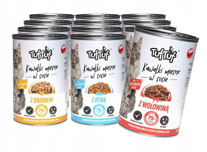 Bult Tuf Tuf kawałki mięsne dla kota mix smaków puszka zestaw 12 x 415g