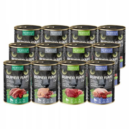 SUPER RAFI CAT KARMA MOKRA DLA KOTA MIX 4 SMAKÓW ZESTAW 12X400G