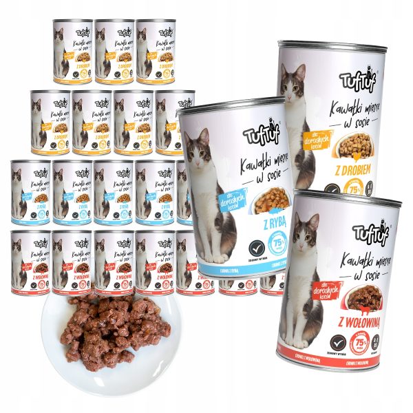 MOKRA KARMA DLA KOTA Tuf Tuf MIX SMAKÓW Kawałki w sosie 20x415g ZESTAW