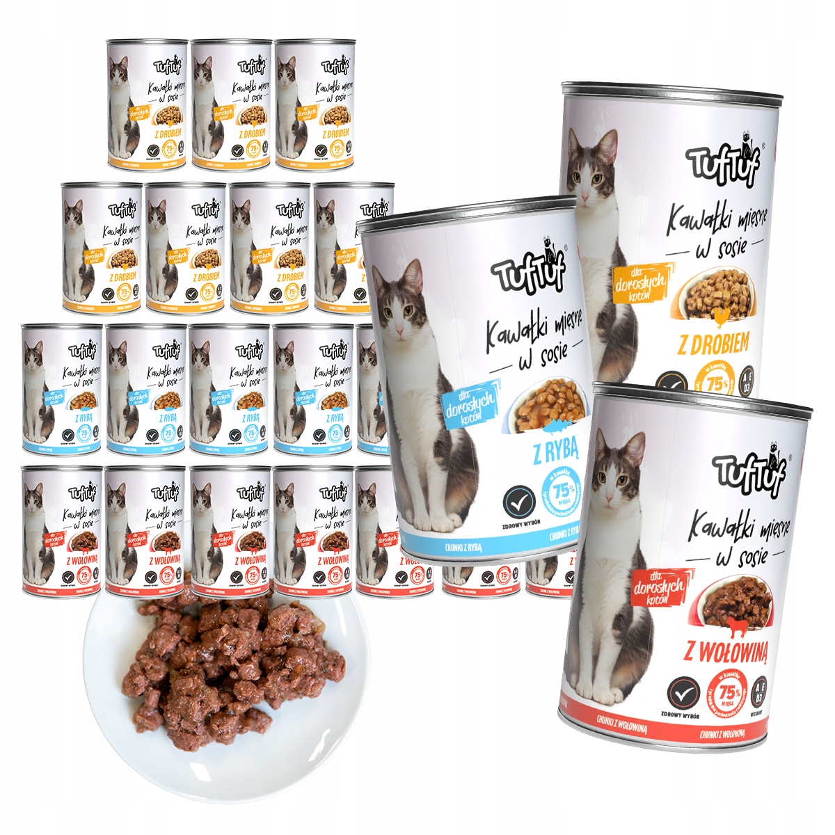 MOKRA KARMA DLA KOTA Tuf Tuf MIX SMAKÓW Kawałki w sosie 20x415g ZESTAW