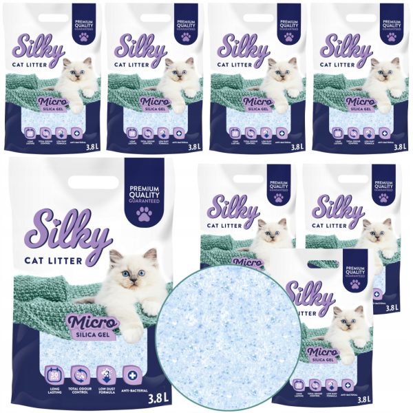 MICRO Żwirek dla kota drobny SILKY 30,4L ZESTAW 8x3,8l zwirek do kuwety