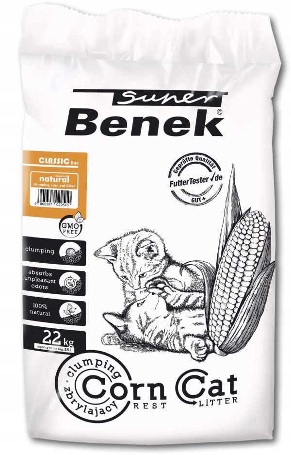 Kukurydziany Żwirek dla kota Benek Corn Cat Classic Naturalny 35L - 22kg